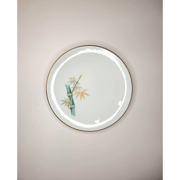 Vintage 2 Noritake Japan Oriental Pattern Bamboo Green and Gold Salad Plate 60s - Picture 3 of 7
